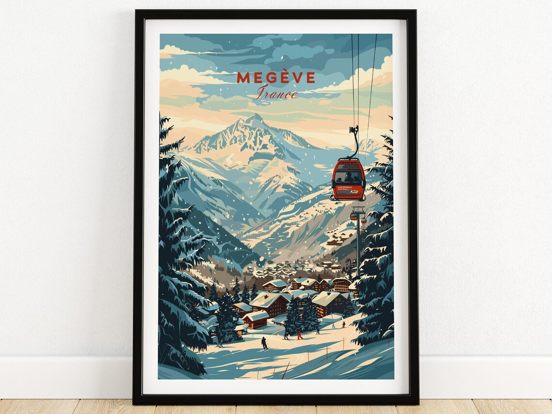Megve Wall Art Print France Poster Megve Ski Resort Poster Winter Sports Artwork Adventure Home Decor Skiing Wall Art Gift For Skier