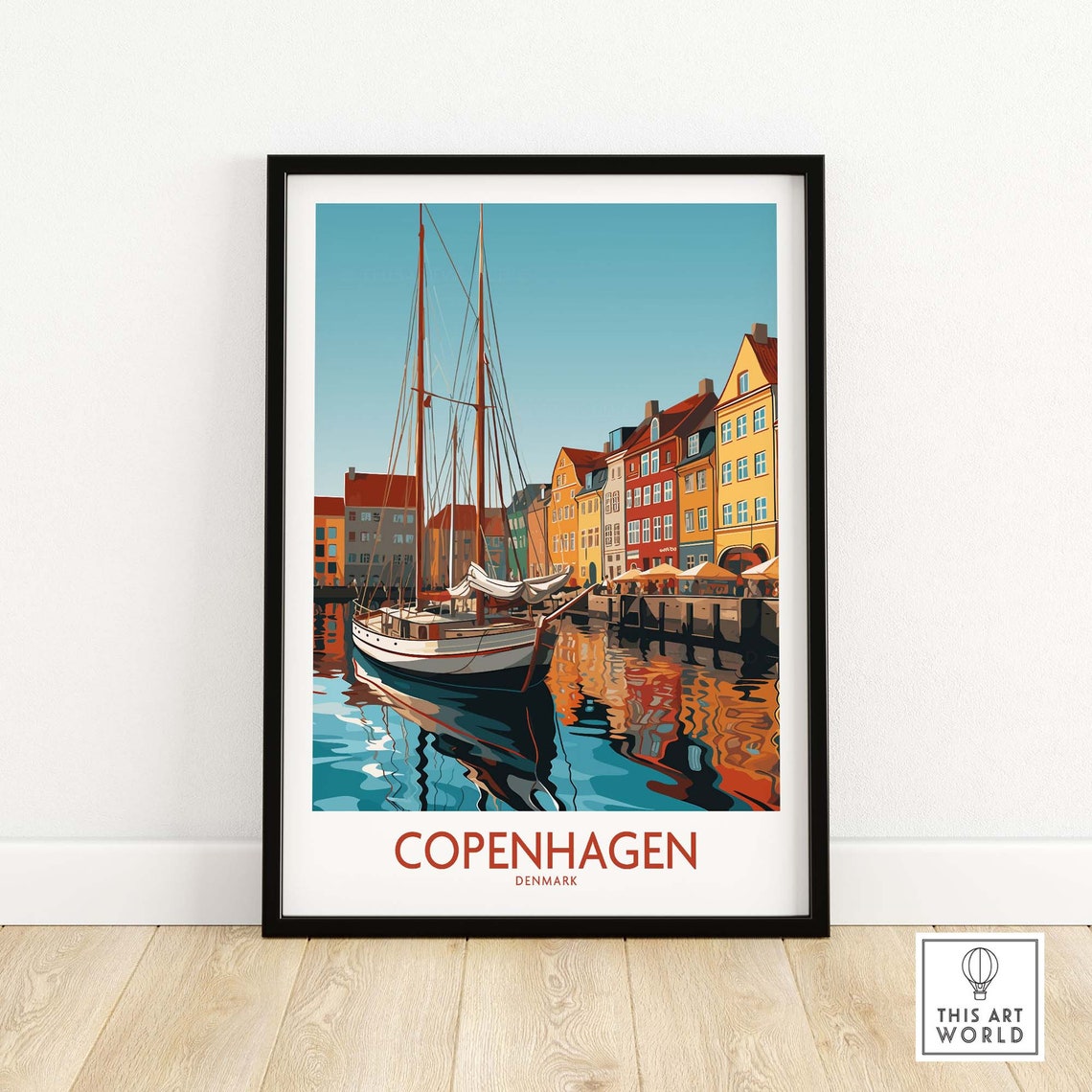 Copenhagen Denmark Nyhavn Colorful Harbor Sailboat Waterfront Poster - Image 2