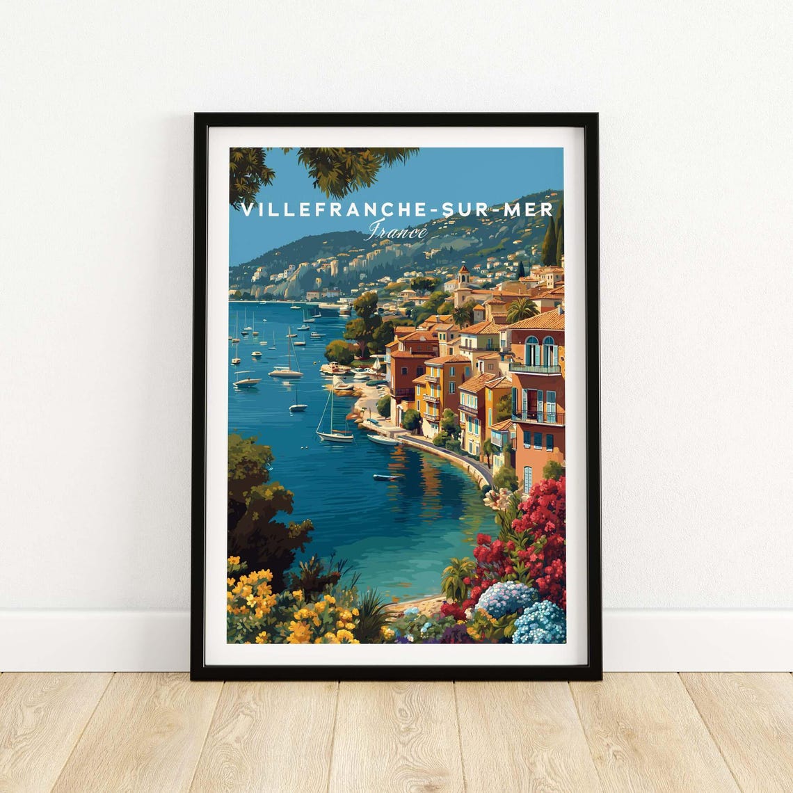 Cote Dazur Village Print Villefranche Sur Mer French Riviera Coastal Home Decor Travel Gift France Vintage Style Artwork