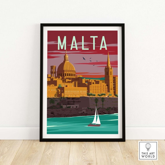 Malta Vintage Travel Poster, Valletta Art Print