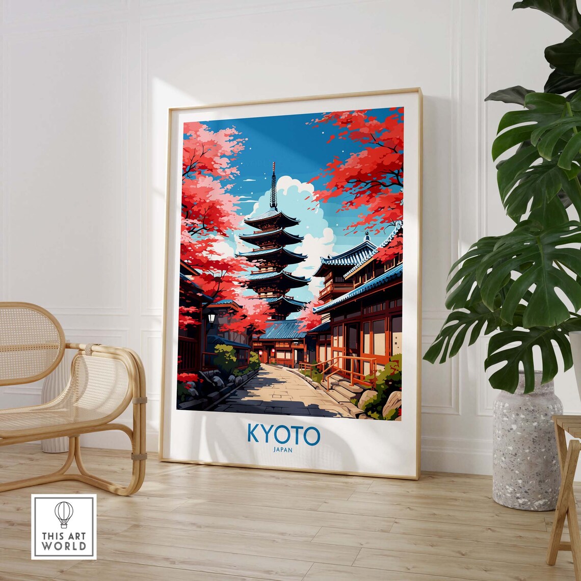 Kyoto Japan Pagoda Street Red Maple Trees Vintage Travel Poster - Image 2