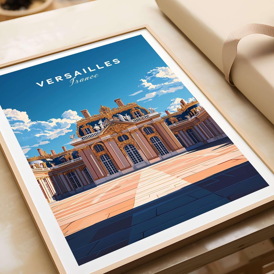 Versailles France Grand Palace Courtyard Bright Blue Sky Travel Poster - Image 4