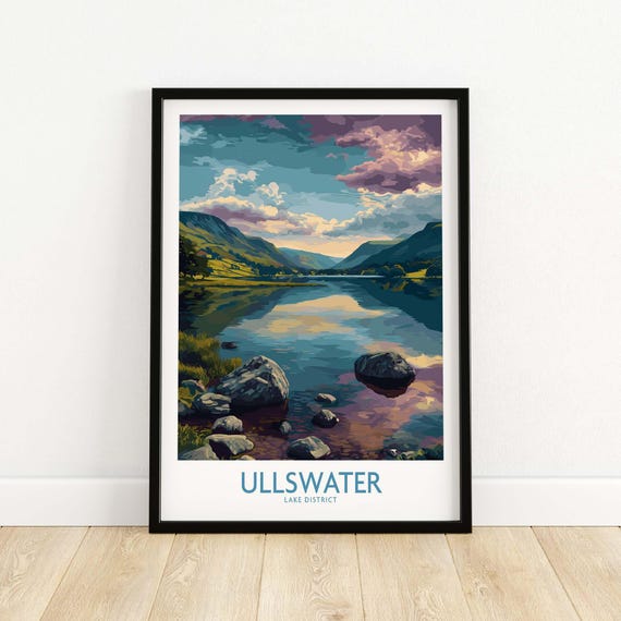 Ullswater Rocky Shoreline Print Lake District Wall Decor Uk Travel Poster Scenic Nature Illustration Wanderlust Gift Landscape Art