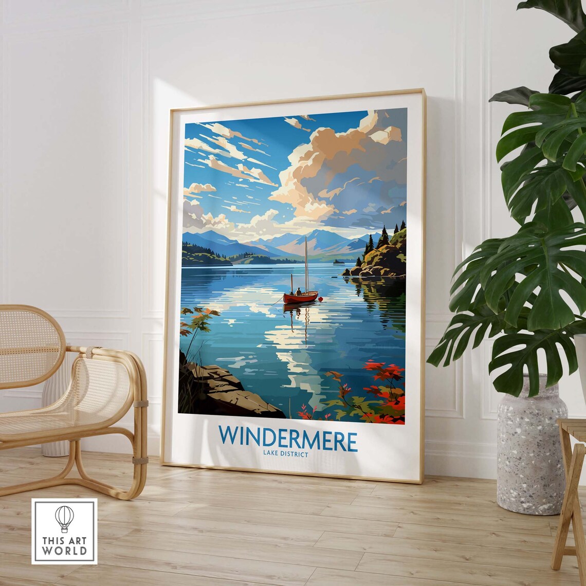 Windermere Lake District Sailboat Calm Water Morning View Poster - Image 2
