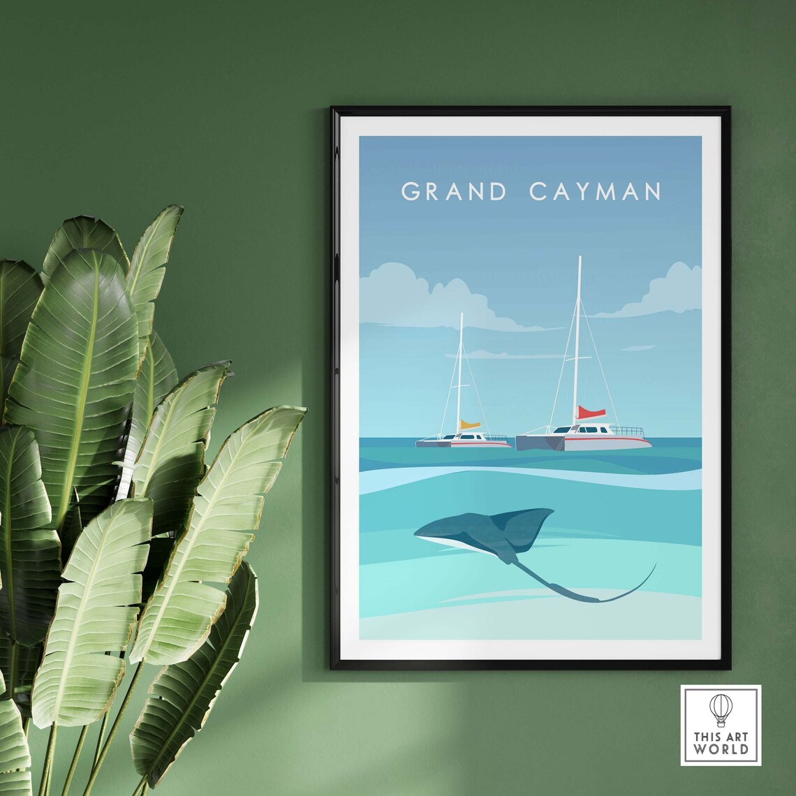 Grand Cayman Travel Poster, Caribbean Stingray Art - Image 2