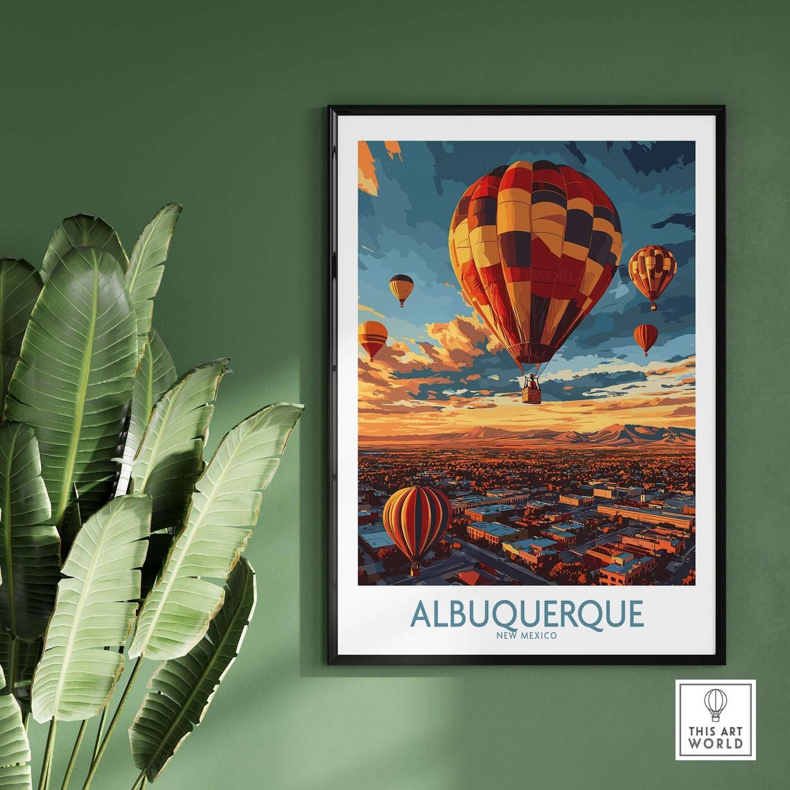 Albuquerque New Mexico Hot Air Balloons Sunset Skyline Travel Poster - Image 2