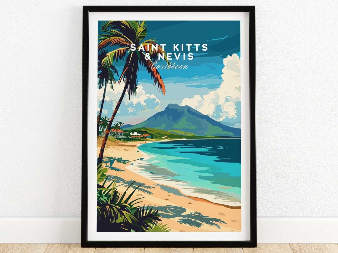 Saint Kitts and Nevis Travel Poster, Island Illustration