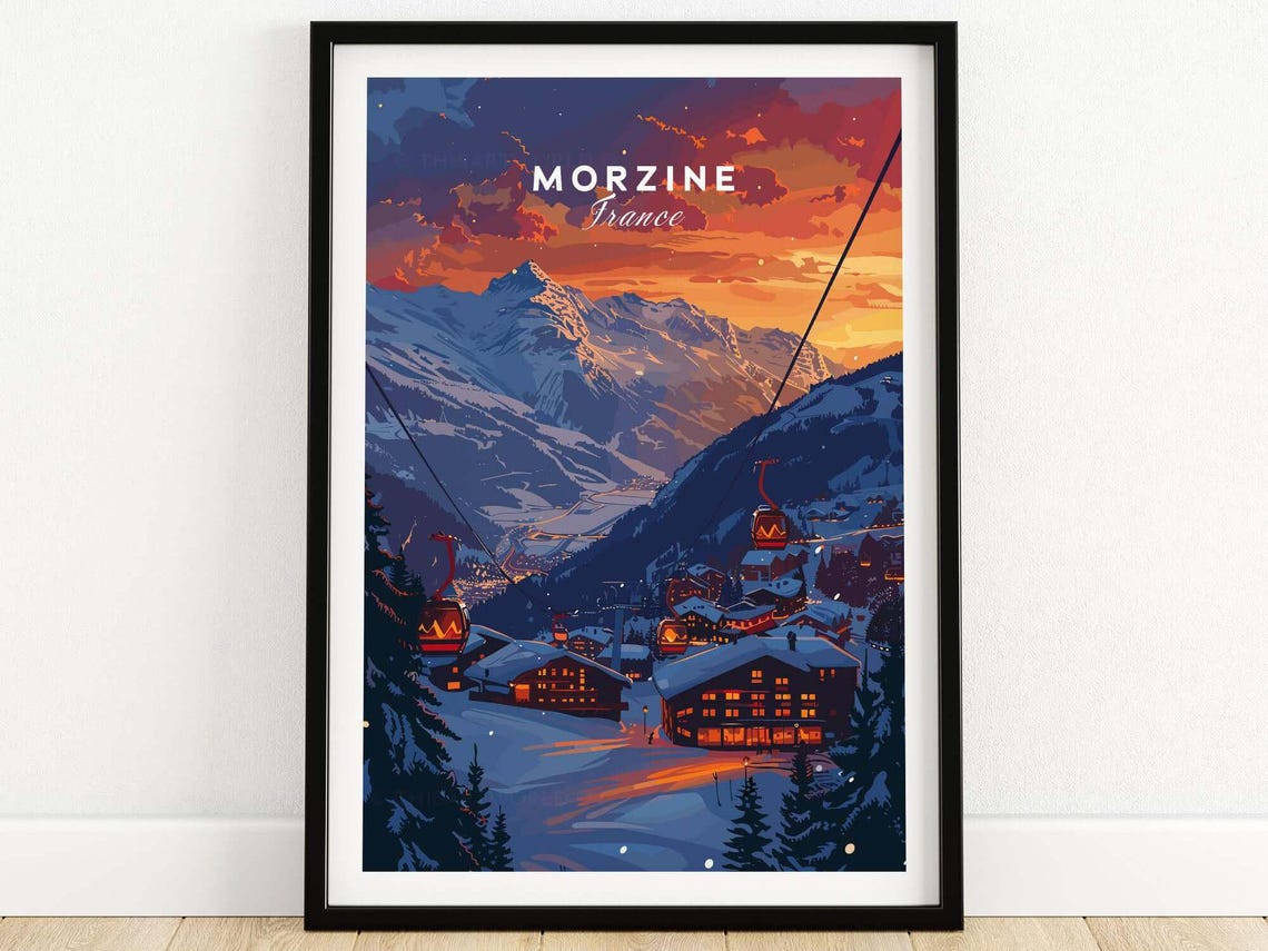 Morzine Print France Ski Poster Morzine Ski Resort Art Skiing Wall Art France Winter Sports Artwork Ski Lodge Decor Poster Gift Skiing