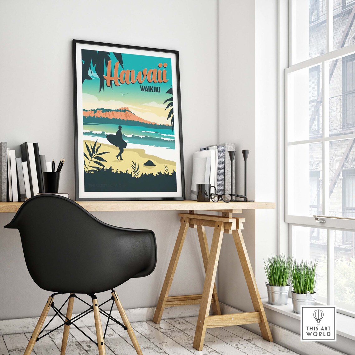Waikiki Travel Poster, Hawaii Beach Art Print - Image 4