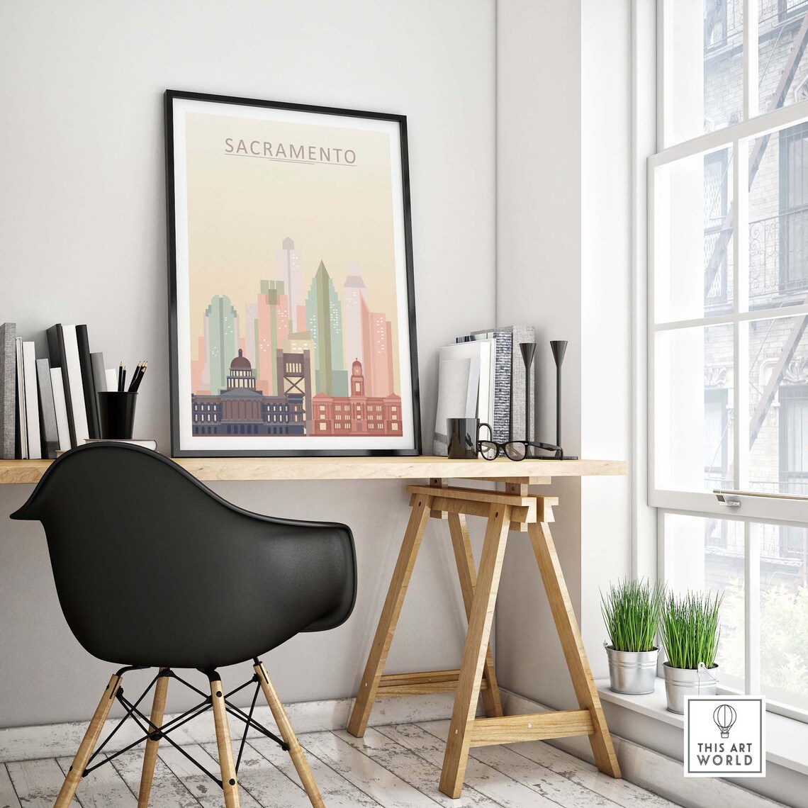 Sacramento California Skyline Minimal Cityscape Vintage Travel Poster - Image 4