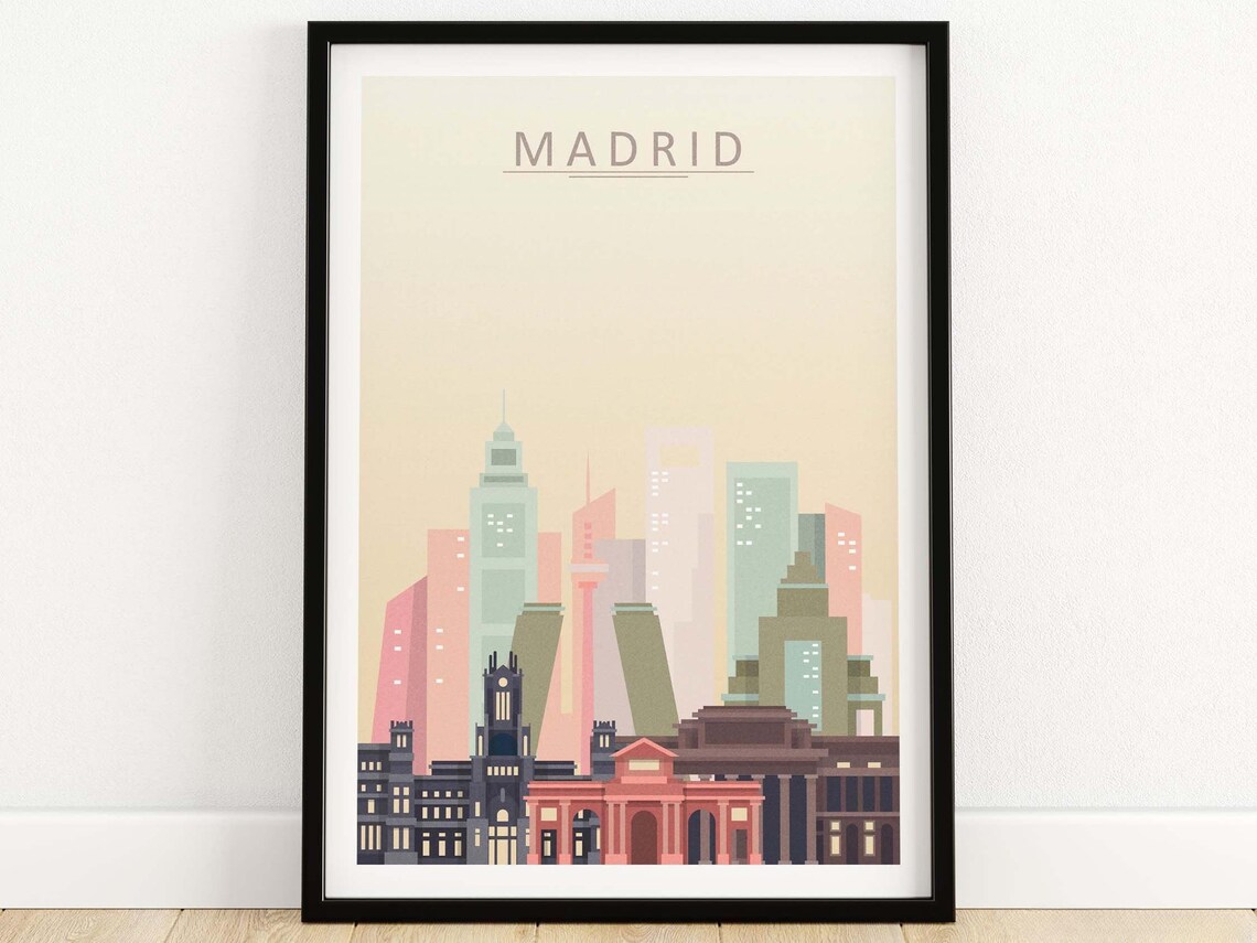 Madrid Skyline Travel Poster, City Wall Art