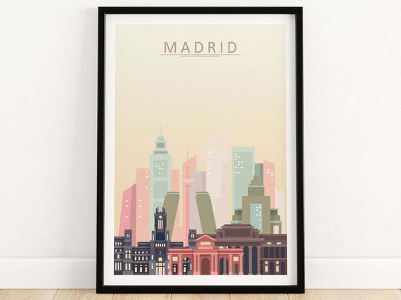 Madrid Skyline Travel Poster, City Wall Art