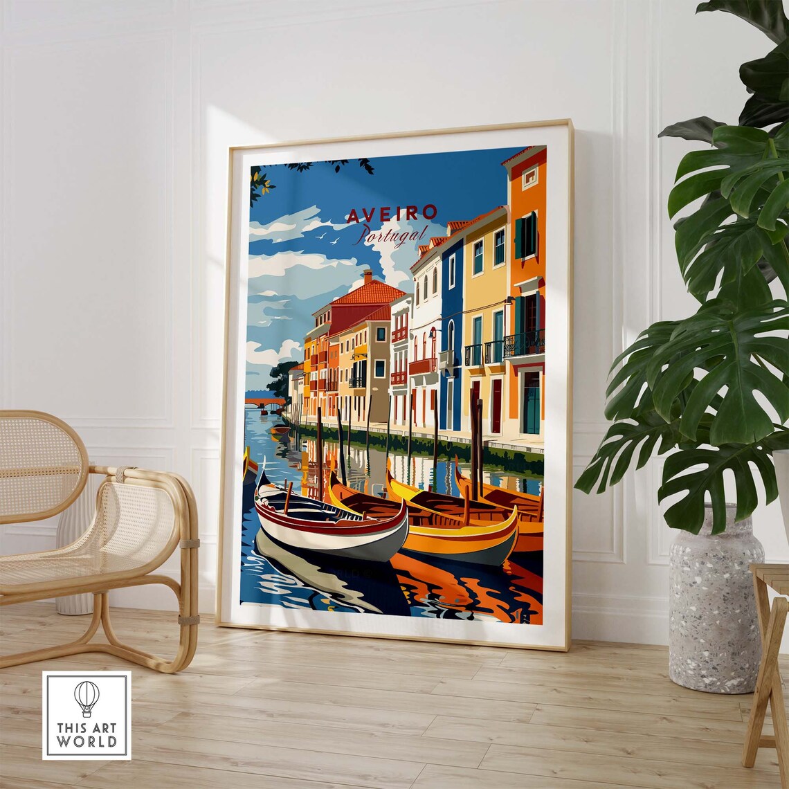 Sunny Aveiro Portugal Canal Boats Colorful Houses Retro Poster - Image 3