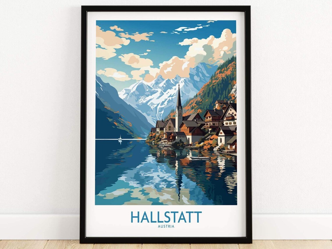 Hallstatt Austria Lakeside Village Alpine Reflection Travel Poster