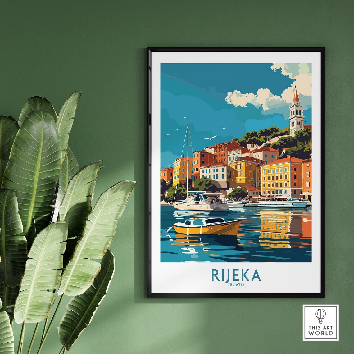 Rijeka Croatia Harbor Boats Bell Tower Waterfront Travel Poster - Image 2