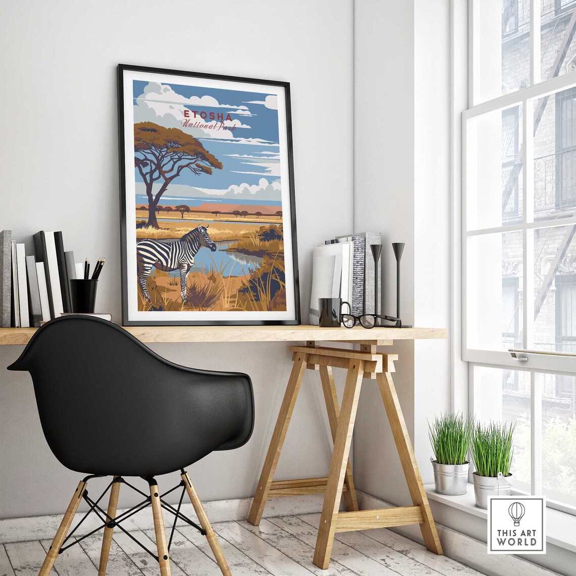Etosha National Park Zebra Waterhole Namibia Vintage Travel Poster - Image 4
