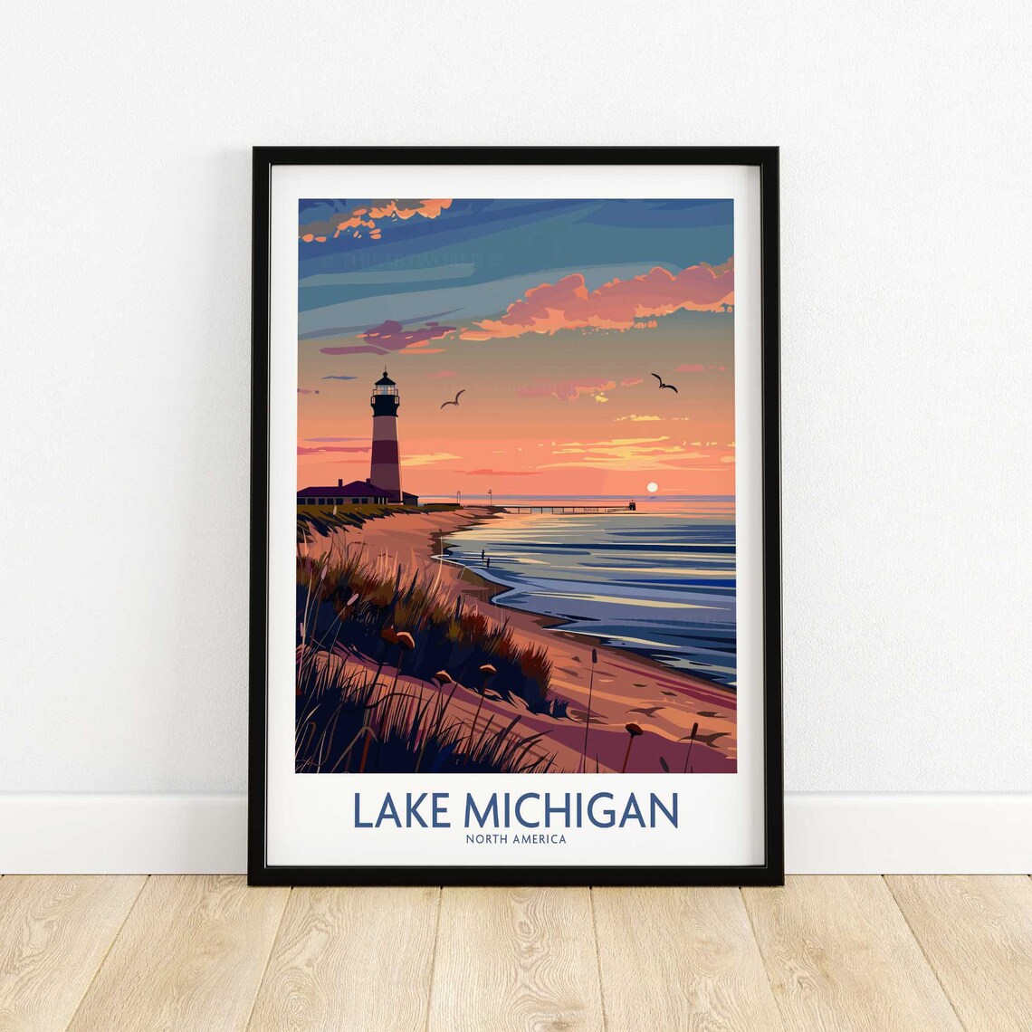 Lake Michigan Travel Print, Great Lakes Poster