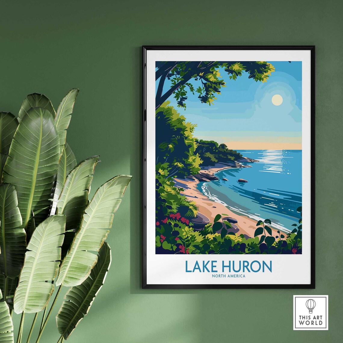 Lake Huron North America Lush Shoreline Beach Morning Travel Poster - Image 2