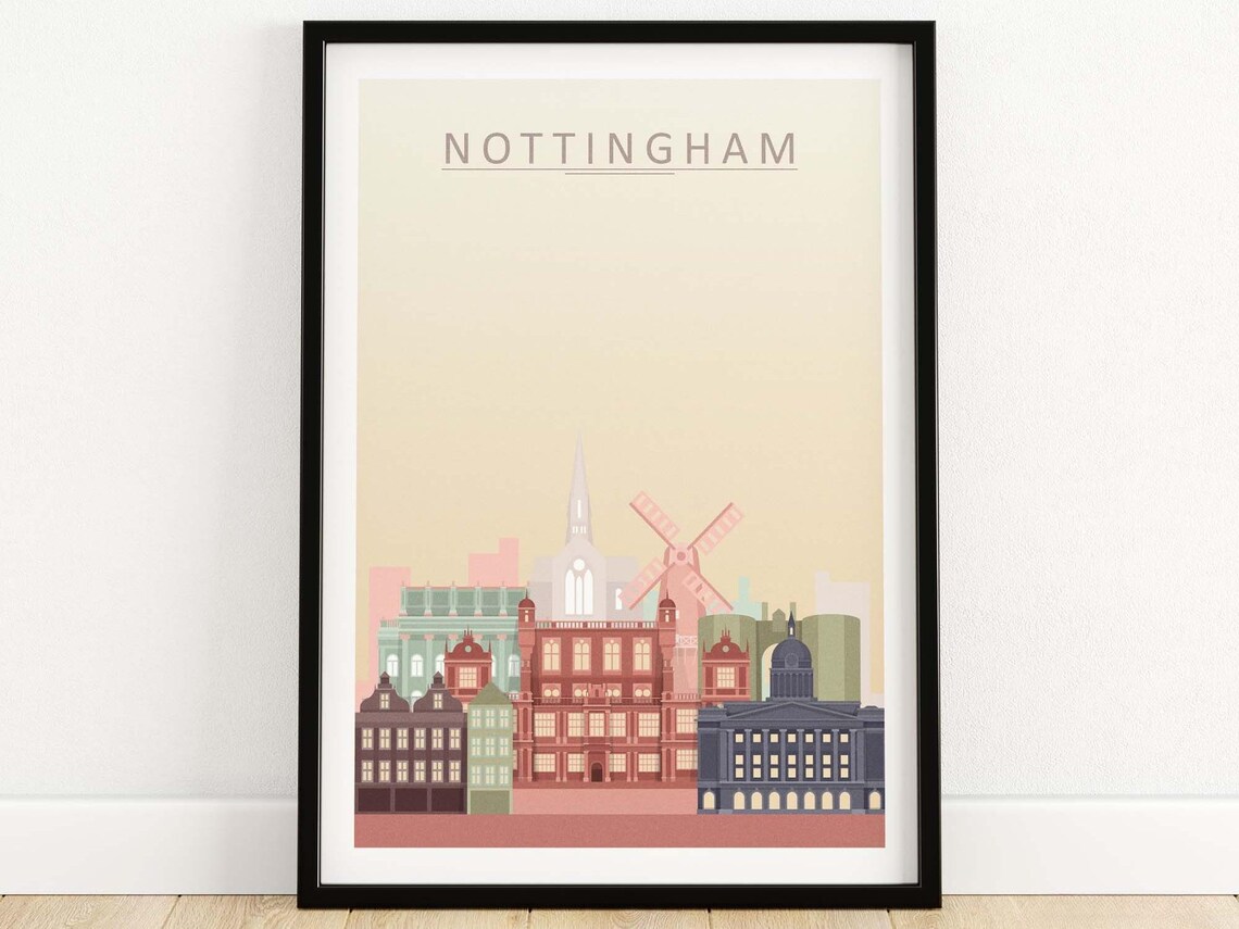 Nottingham Skyline Print, Cityscape Wall Decor