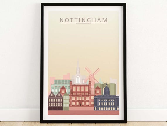 Nottingham Skyline Print, Cityscape Wall Decor