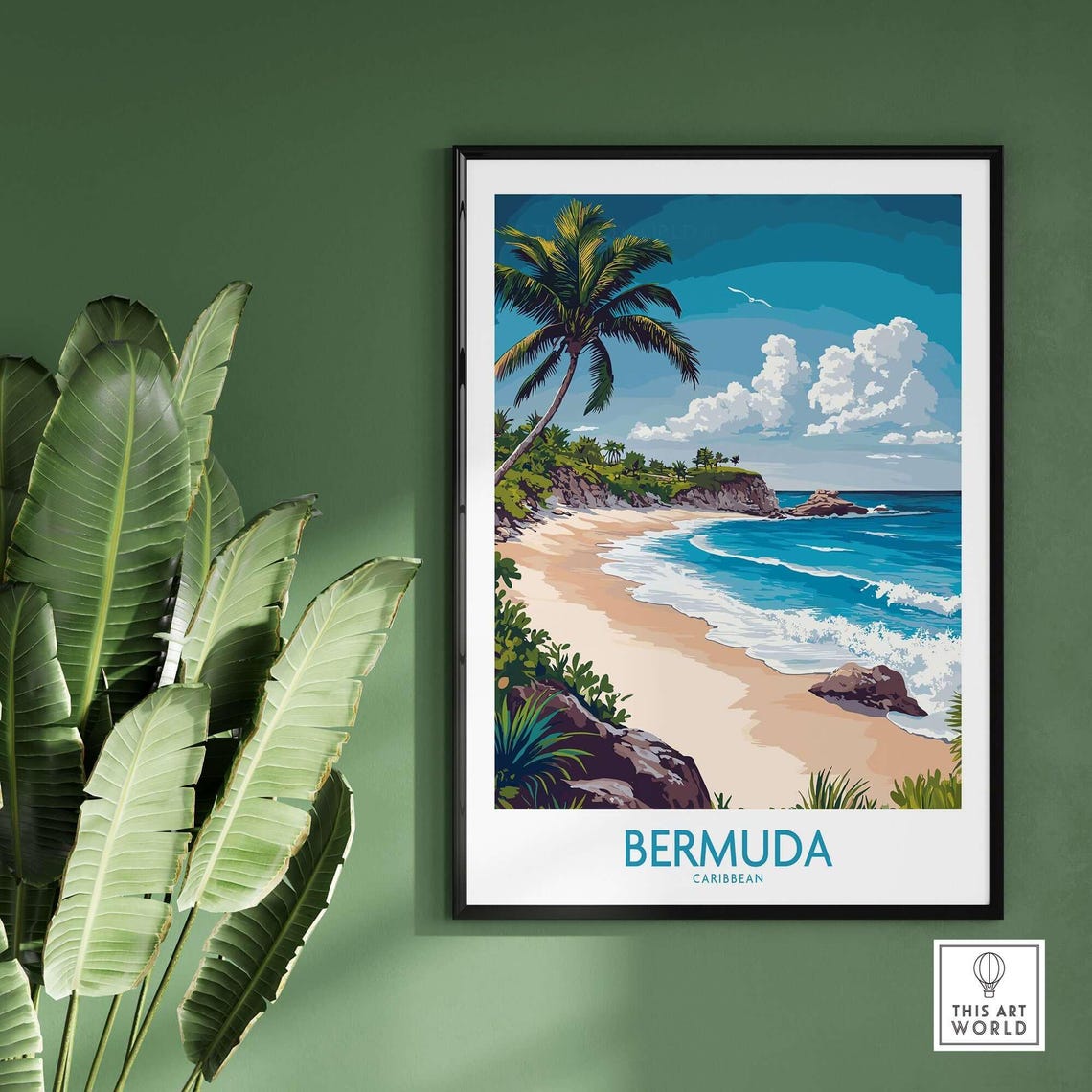 Bermuda Caribbean Tropical Beach Palm Trees Ocean Travel Poster - Image 2