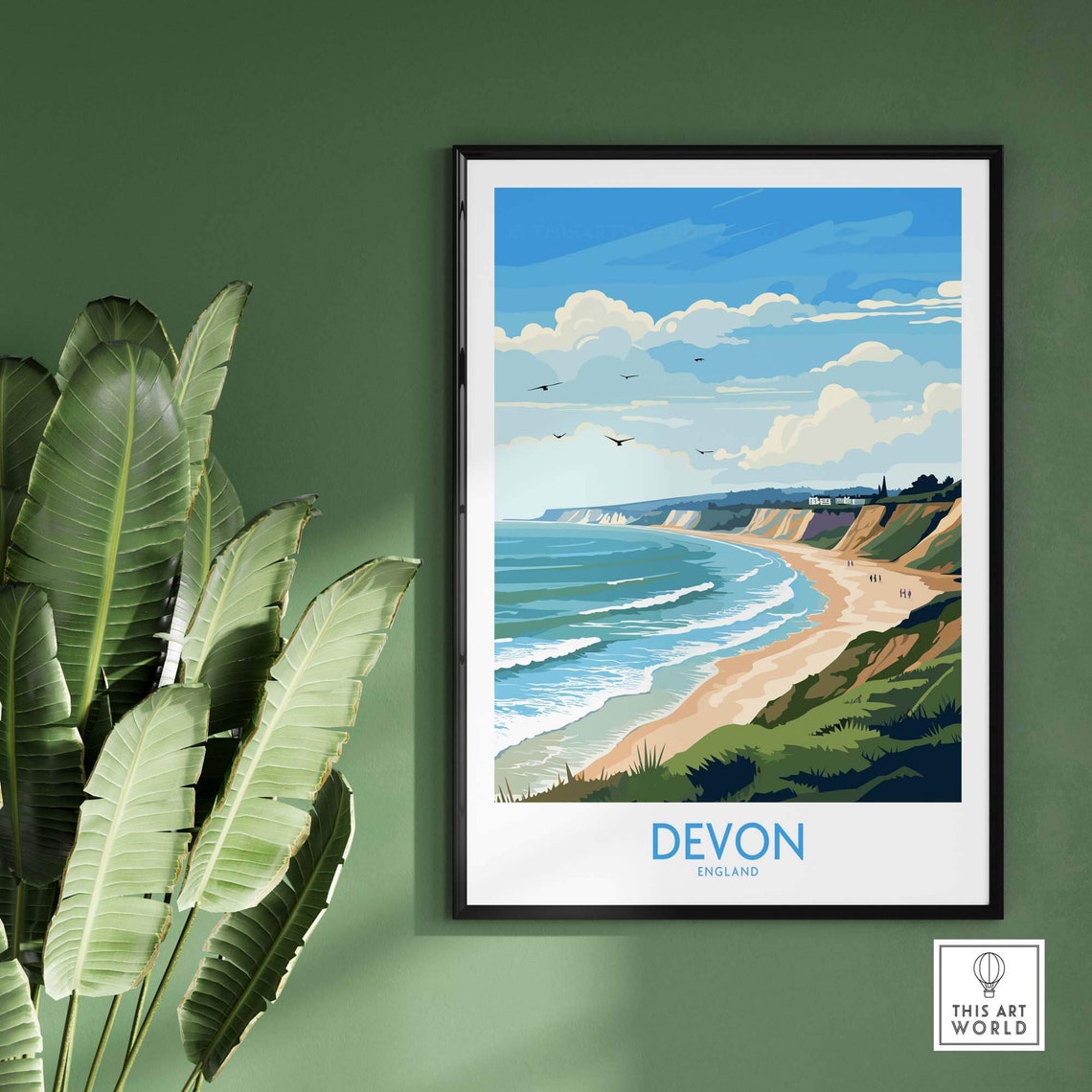 Devon England Coastal Cliffs Sandy Beach Sea Birds Travel Poster - Image 2