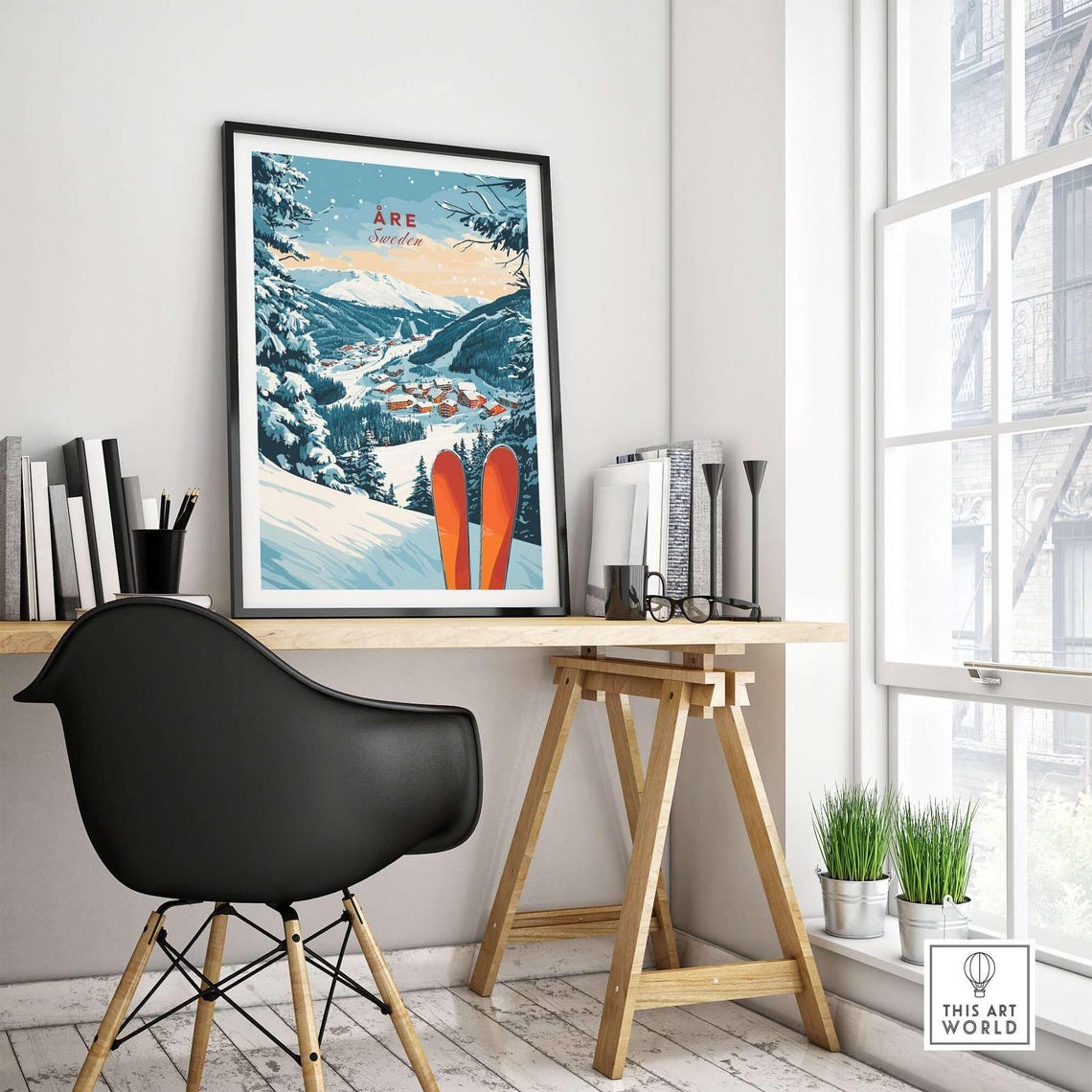 Re Sweden Ski Resort Art Print, Winter Sports - Image 4