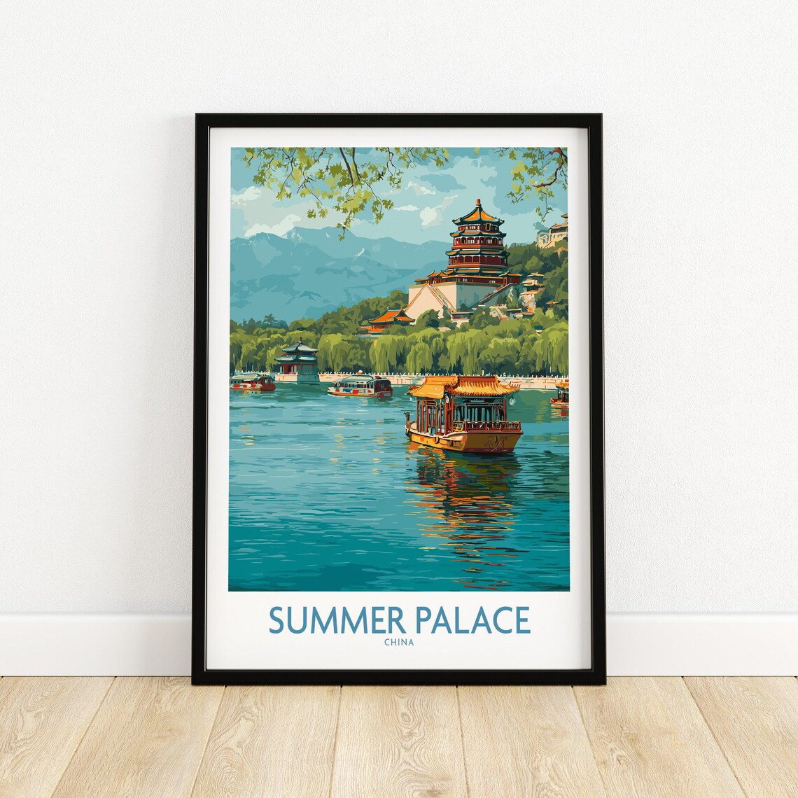 Summer Palace Beijing Kunming Lake Boats Classic China Travel Poster