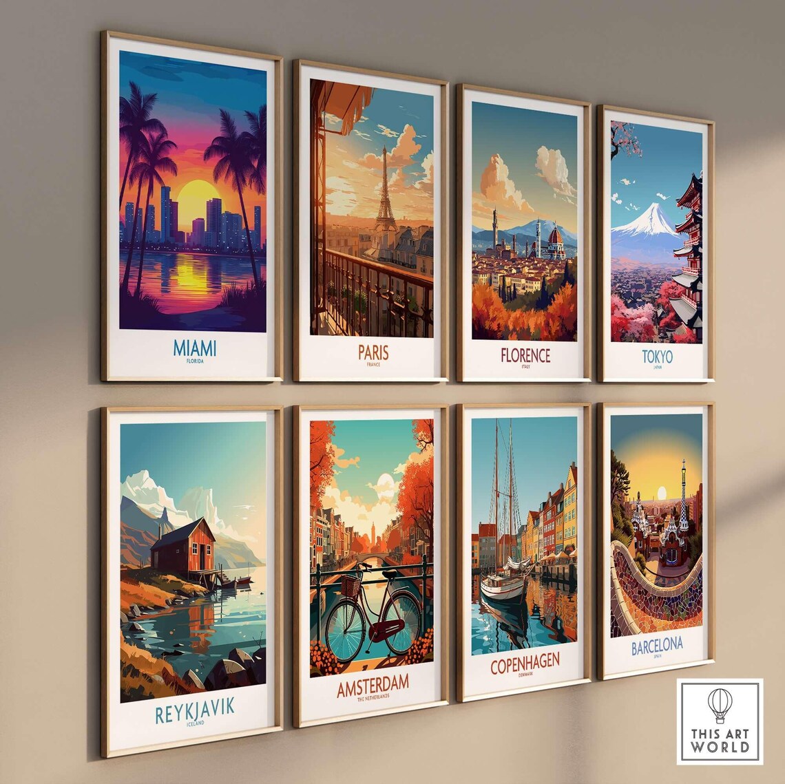 Miami Florida Neon Sunset Skyline Palm Silhouette Travel Poster - Image 3