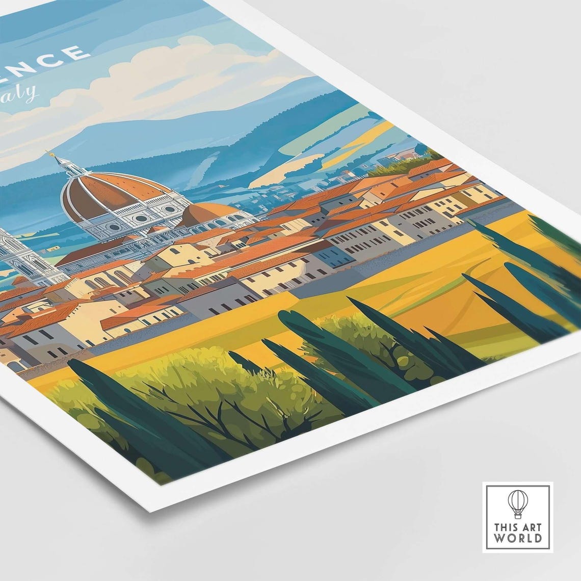 Florence Italy Duomo Cathedral Tuscan Hills Vintage Travel Poster - Image 4