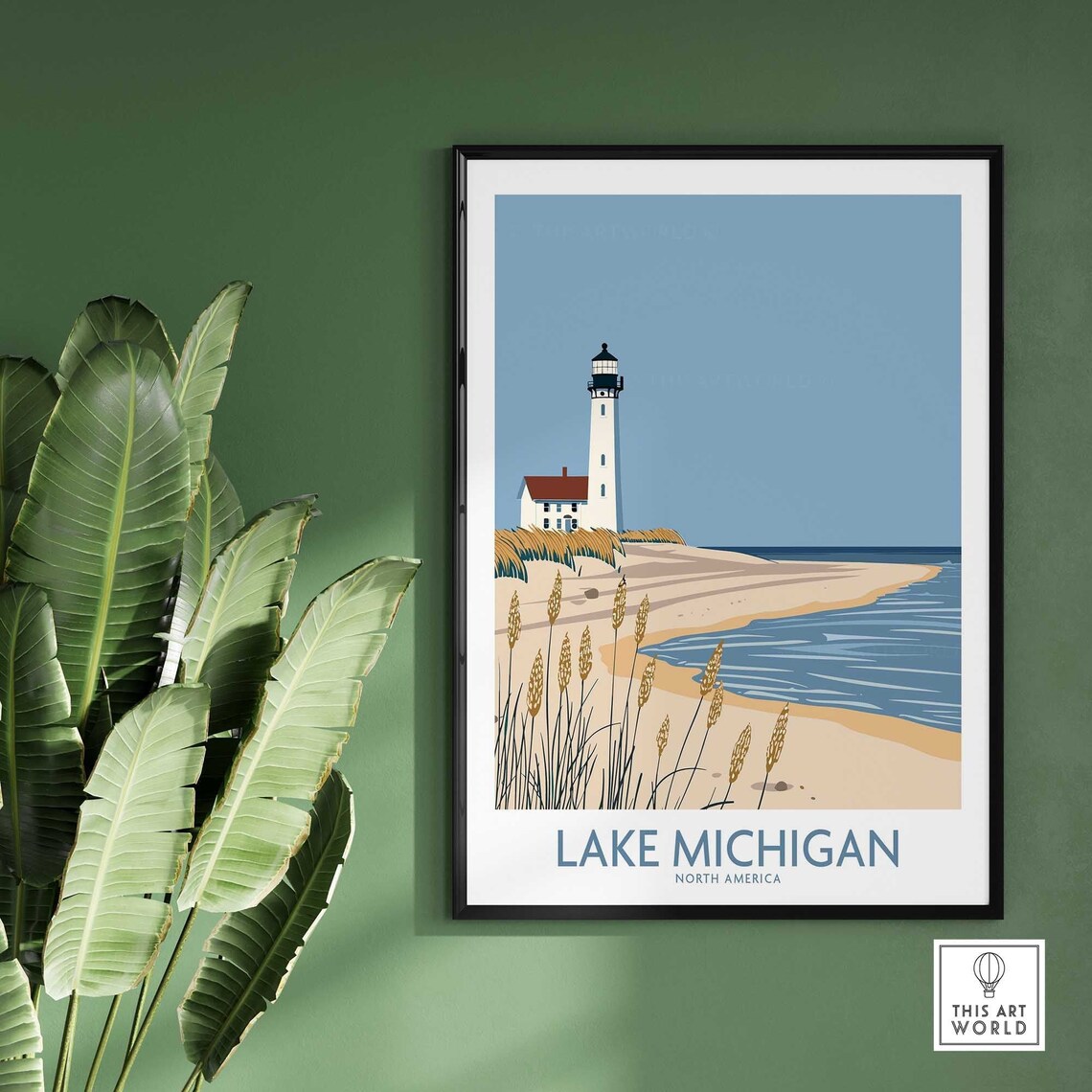 Lake Michigan North America Lighthouse Dune Grass Beach Travel Poster - Image 2
