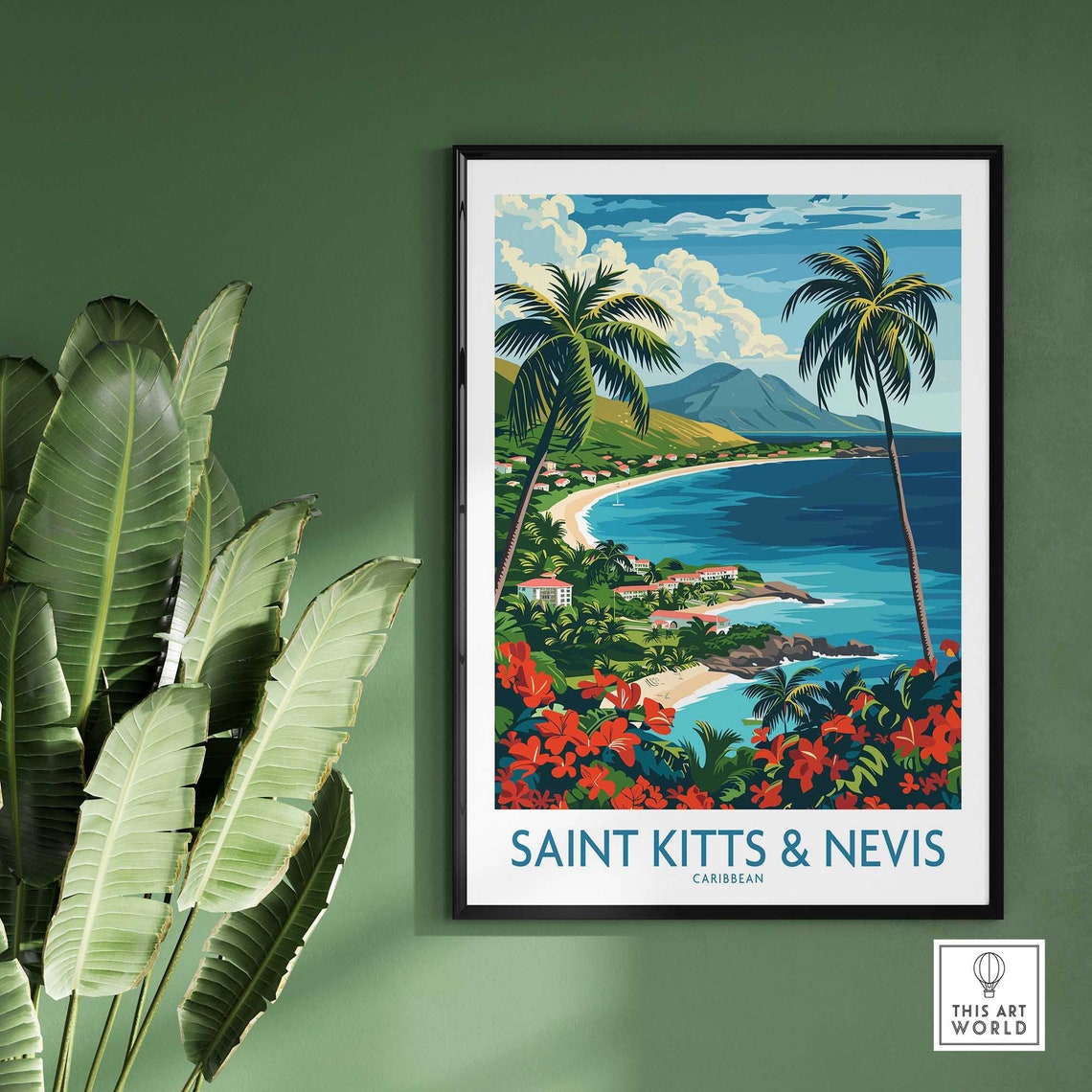 Saint Kitts And Nevis Caribbean Tropical Beach Palm Trees Poster - Image 2