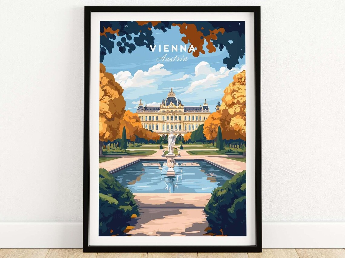 Vienna Austria Palace Gardens Autumn Colors Retro Travel Poster