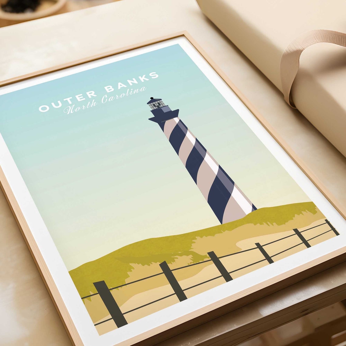Outer Banks North Carolina Striped Lighthouse Dunes Fence Poster