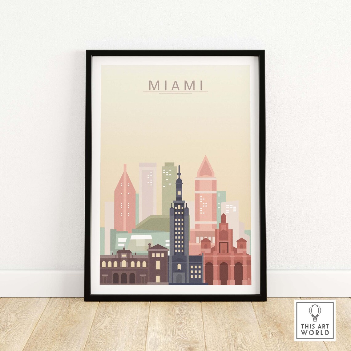 Miami Florida Minimalist Skyline Pastel Cityscape Art Poster