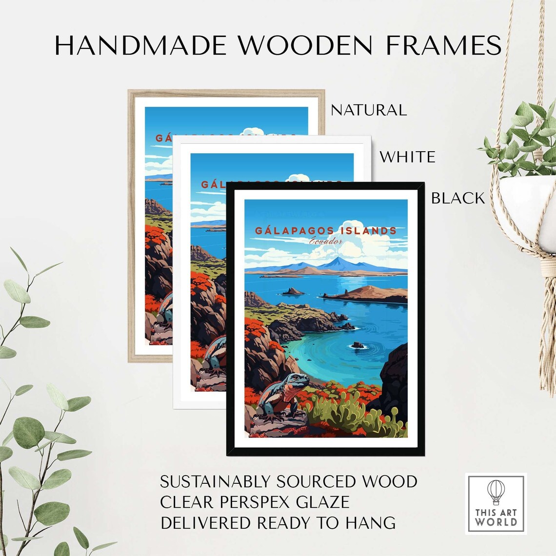 Galapagos Islands Ecuador Iguana Cove Volcano Blue Sea Travel Poster - Image 4