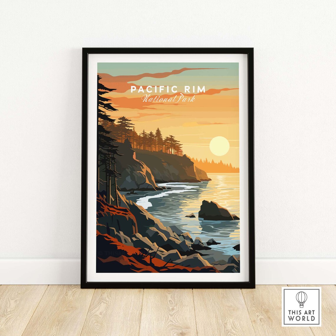 Pacific Rim National Park Rocky Coast Sunset Vintage Travel Poster