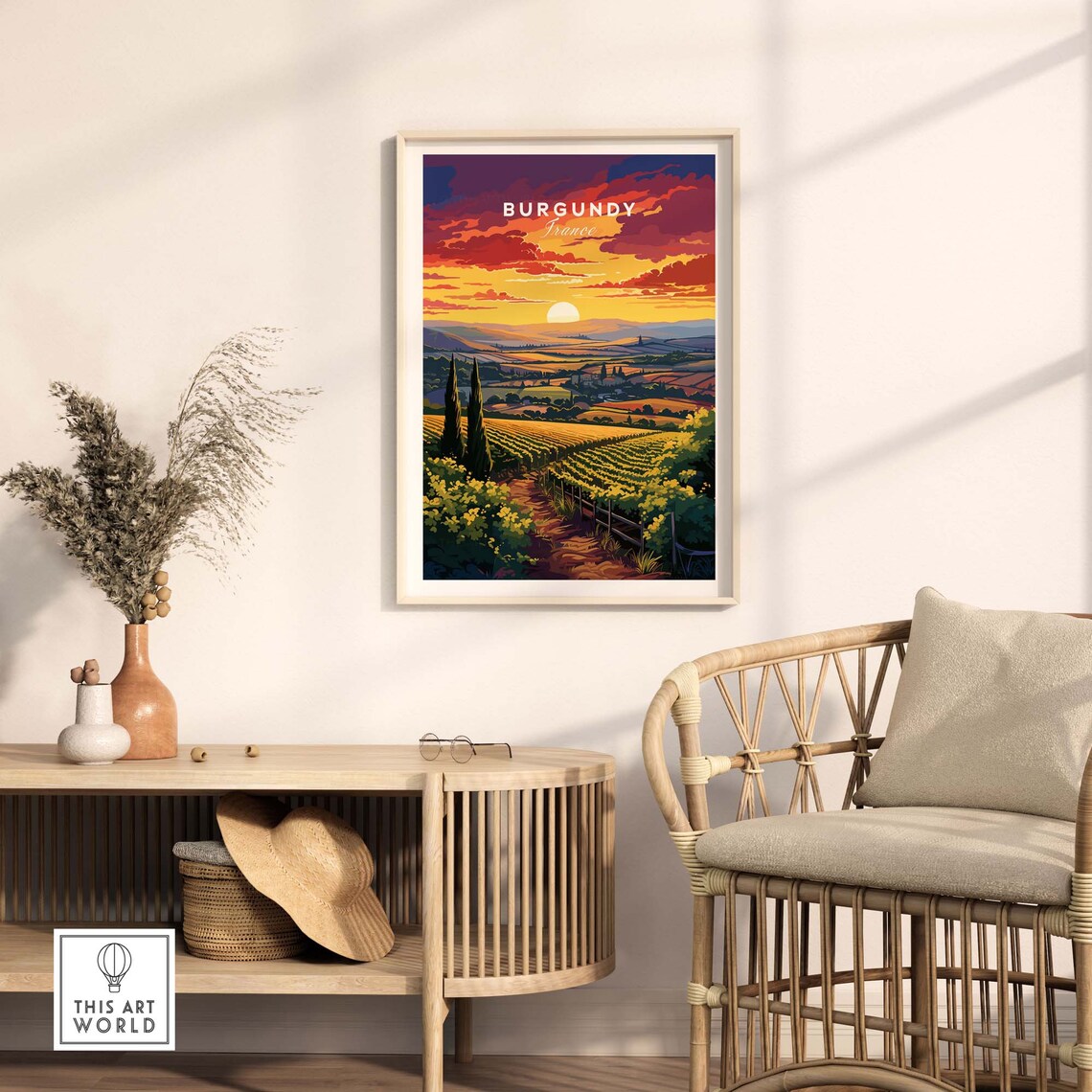 Burgundy France Wine Country Vineyard Sunset Scenic Art Poster - Image 3