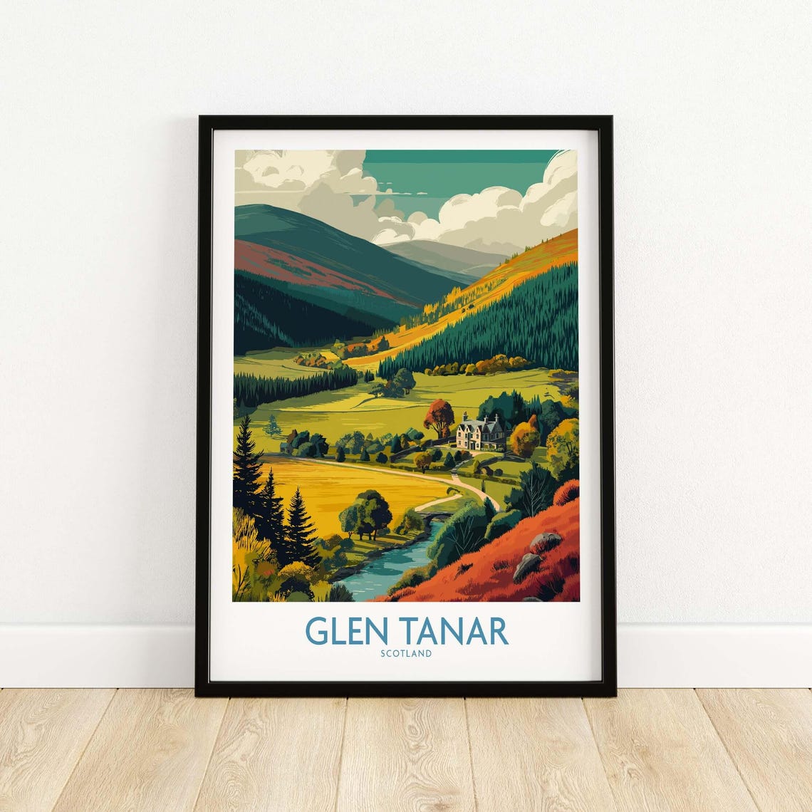 Glen Tanar Scotland Golden Autumn Valley Landscape Travel Poster