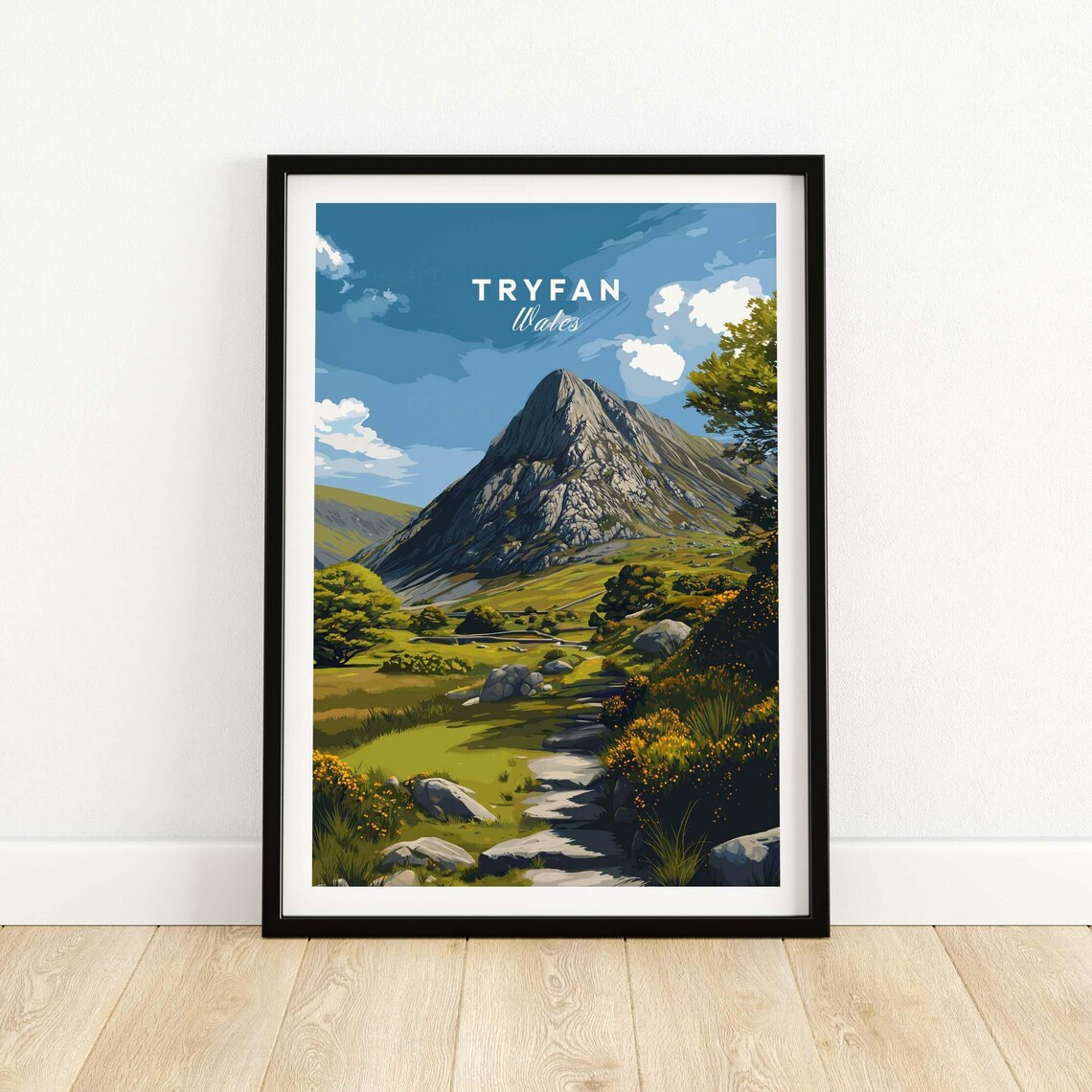 Tryfan Wales Rocky Summit Trail Vintage Style Mountain Travel Poster