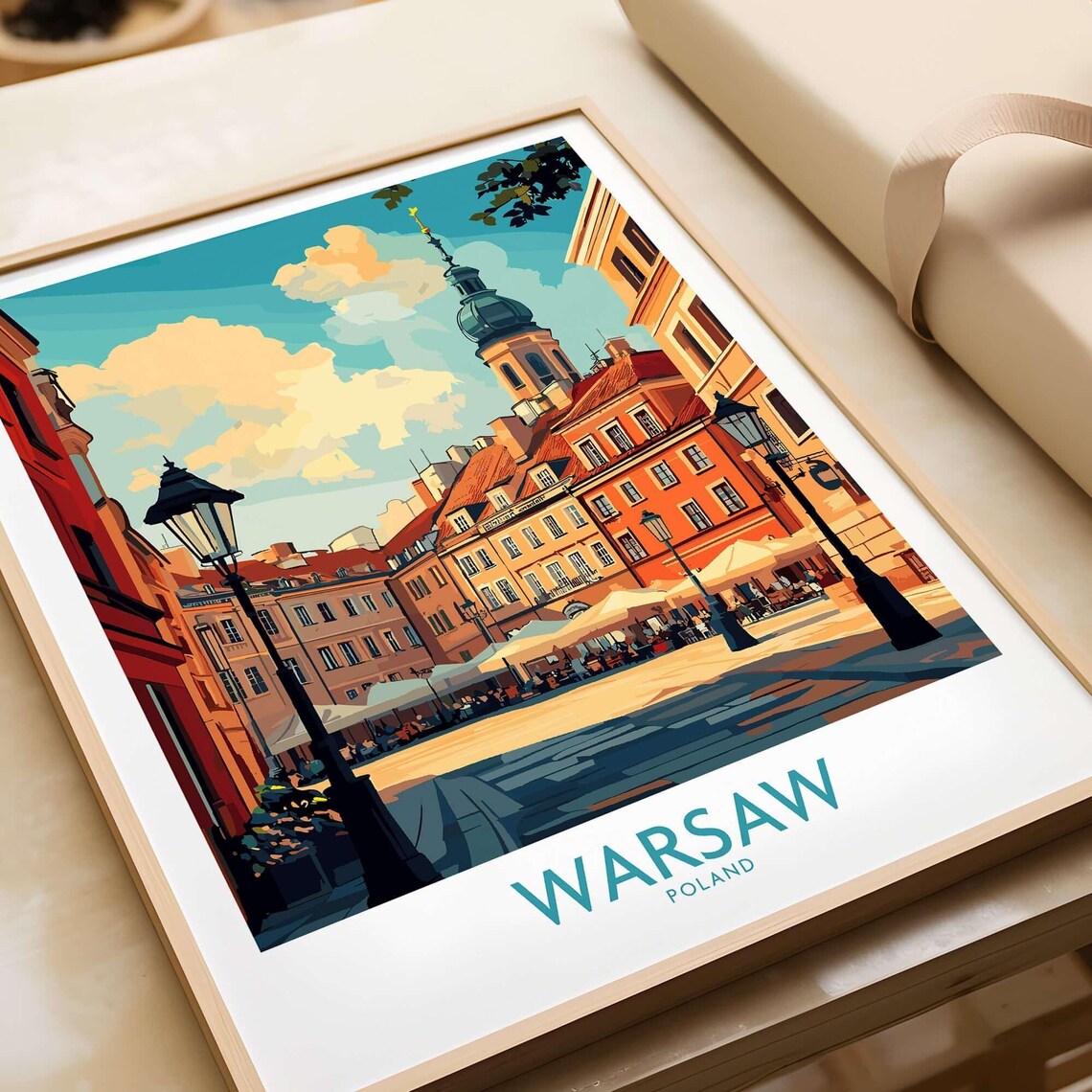 Warsaw Travel Poster, Poland Cityscape Illustration