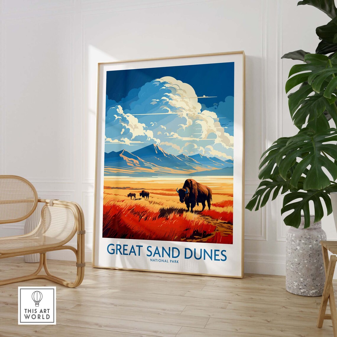 Great Sand Dunes National Park Bison Grassland Vintage Travel Poster - Image 3