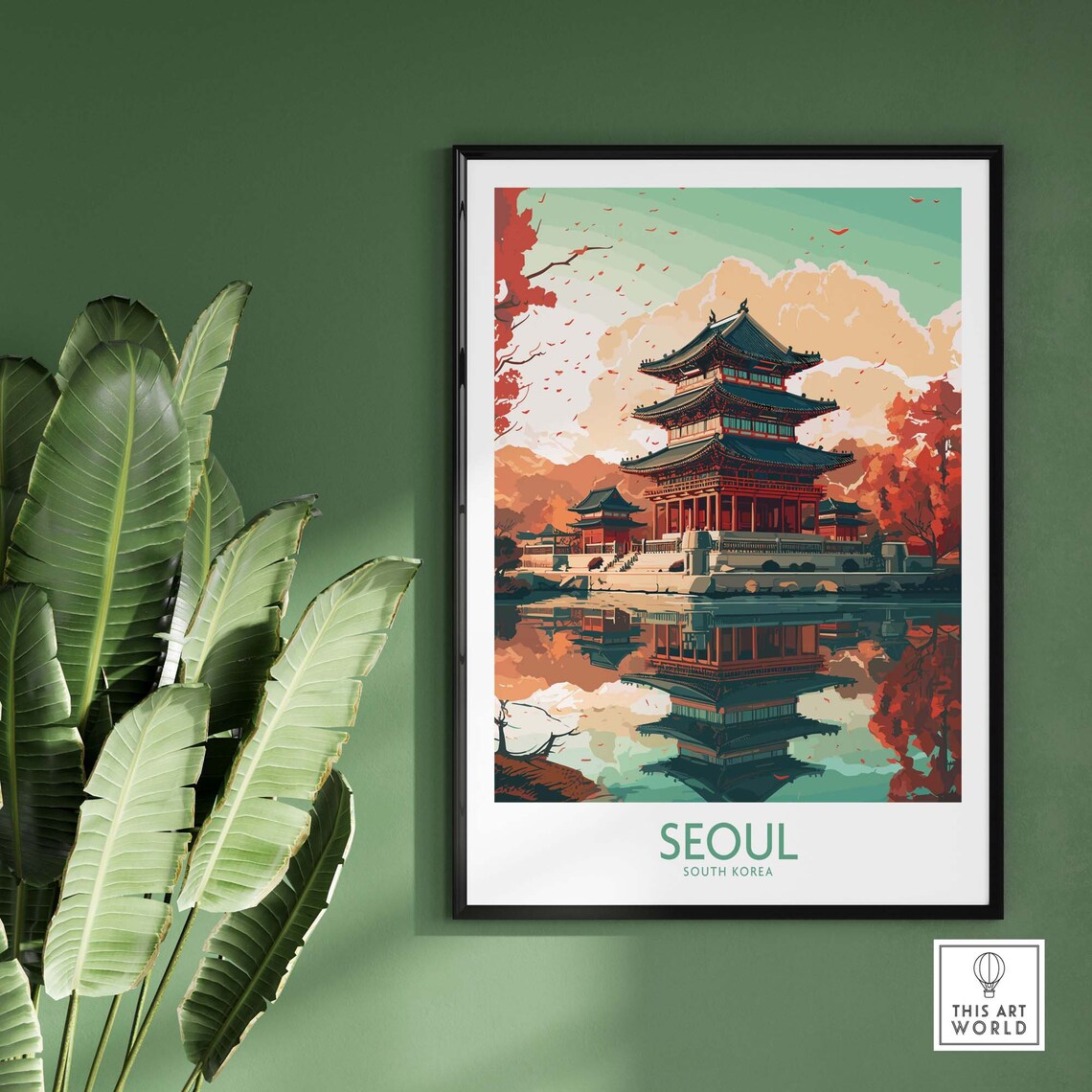 Seoul South Korea Autumn Temple Reflection Scenic Travel Poster - Image 2