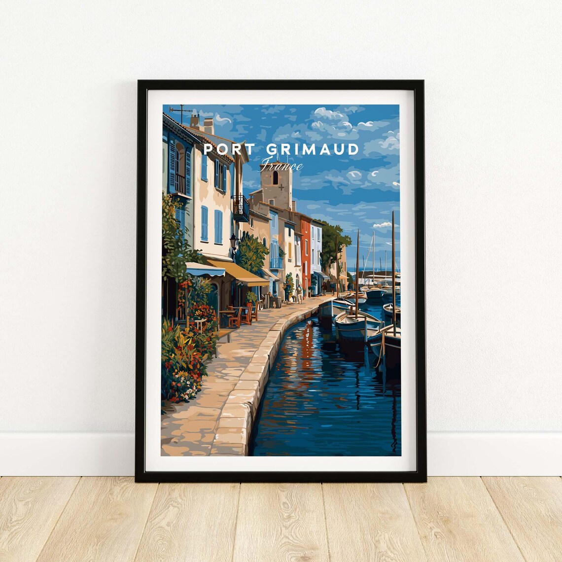 Port Grimaud France Canal Town Boats Colorful Waterfront Travel Poster