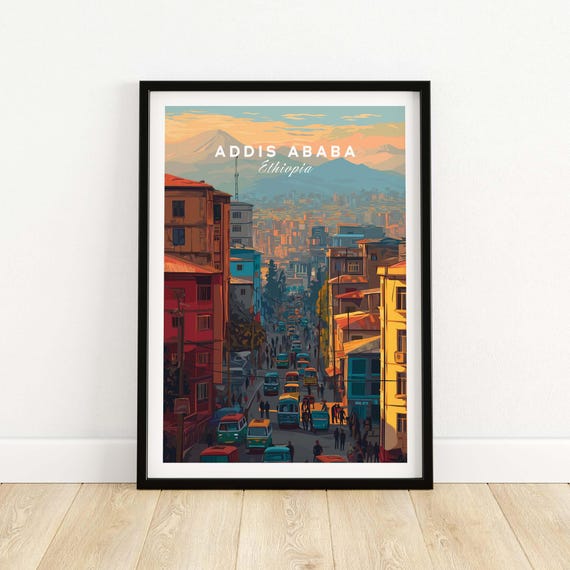 Wall Hanging Addis Ababa Decor Housewarming Gift Living Room Ethiopia Art Lovers Illustration Poster Home Office