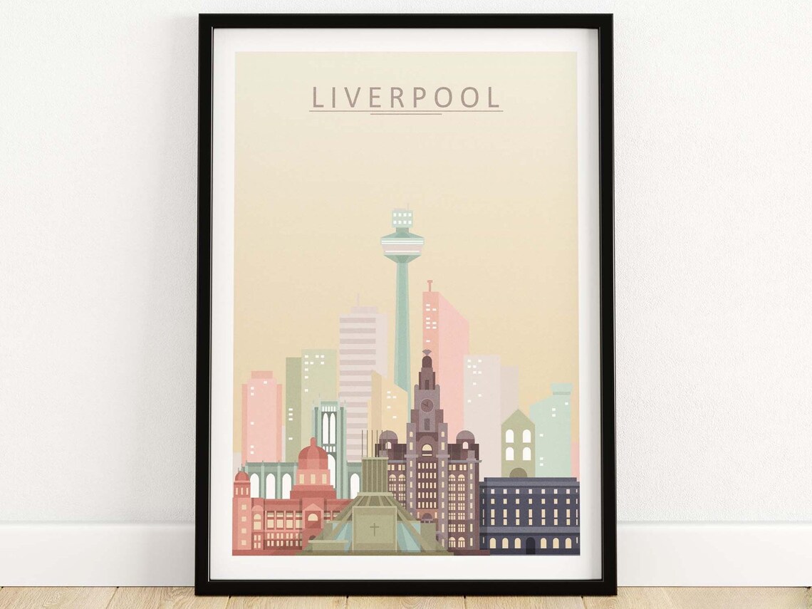 Liverpool City Skyline Travel Poster, Wall Art Print