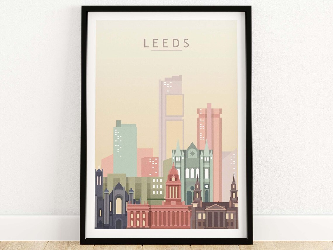 Leeds Skyline Travel Poster, Cityscape Wall Art