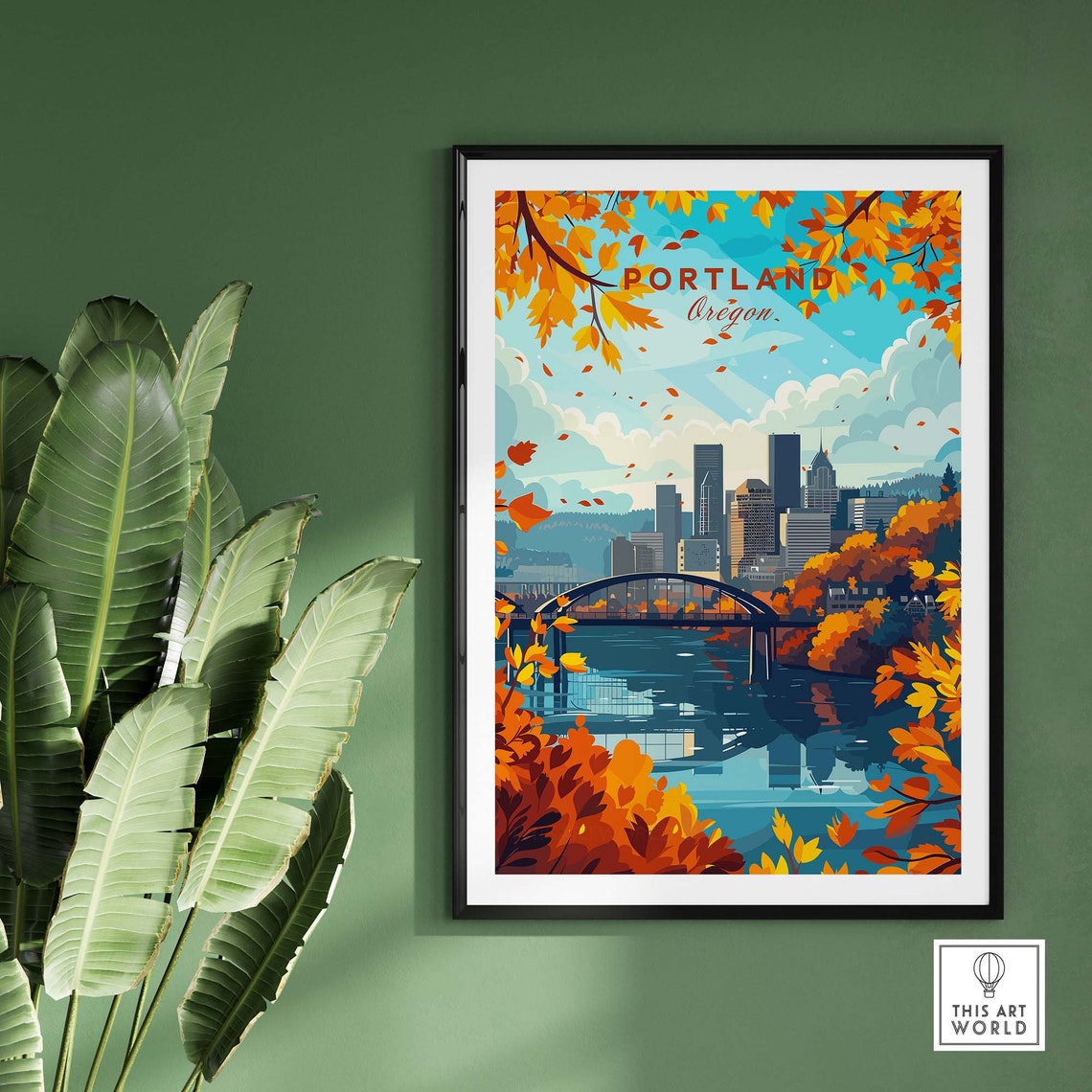Portland Oregon Autumn Leaves Skyline Bridge River Fall Art Poster - Image 2