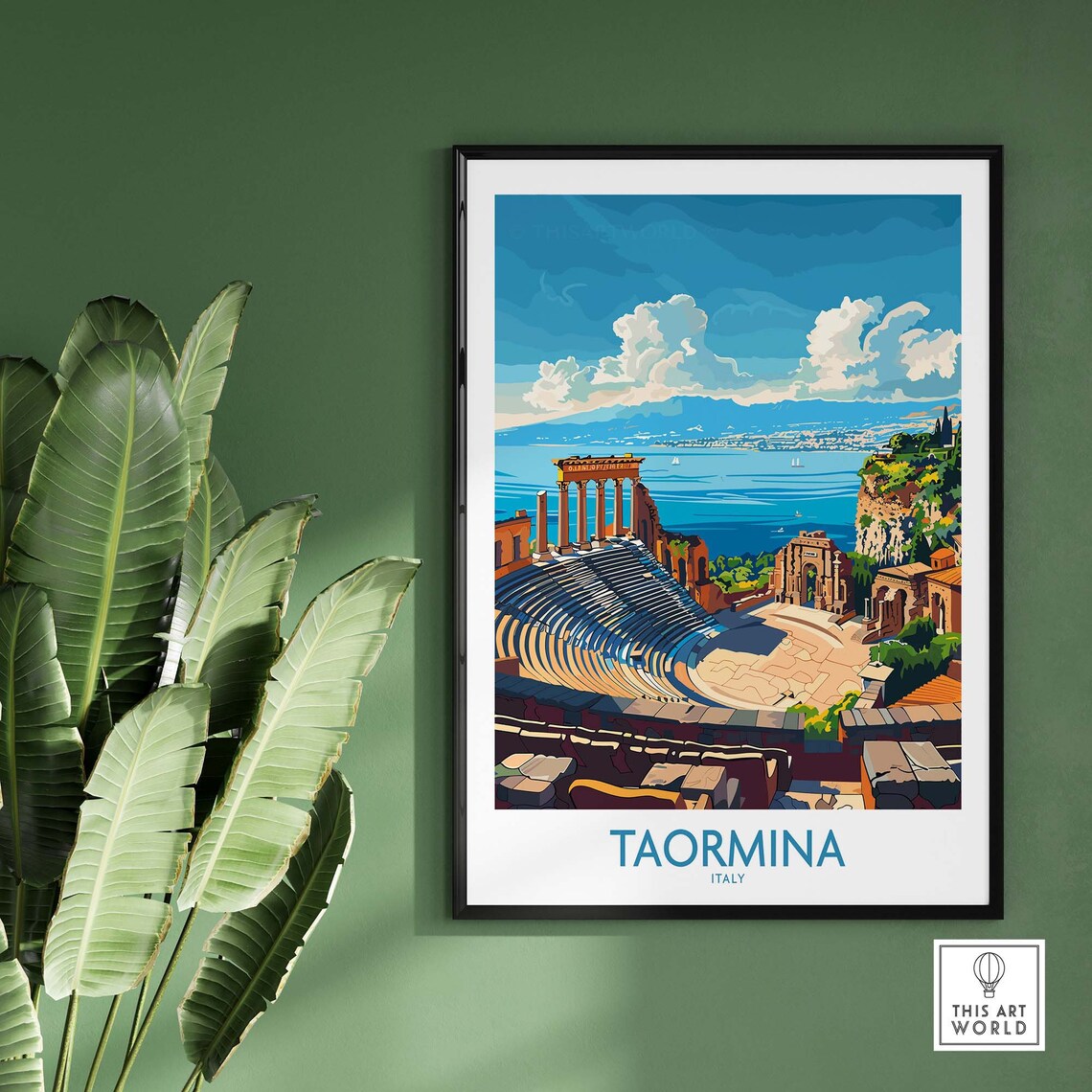Taormina Travel Poster Vintage Italian Wall Art Print Sicily Italy Taormina Artwork Poster Gift Taormina Illustration Art Lover Print - Image 2