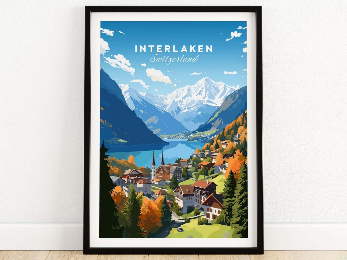 Interlaken Travel Poster, Personalized Wall Art